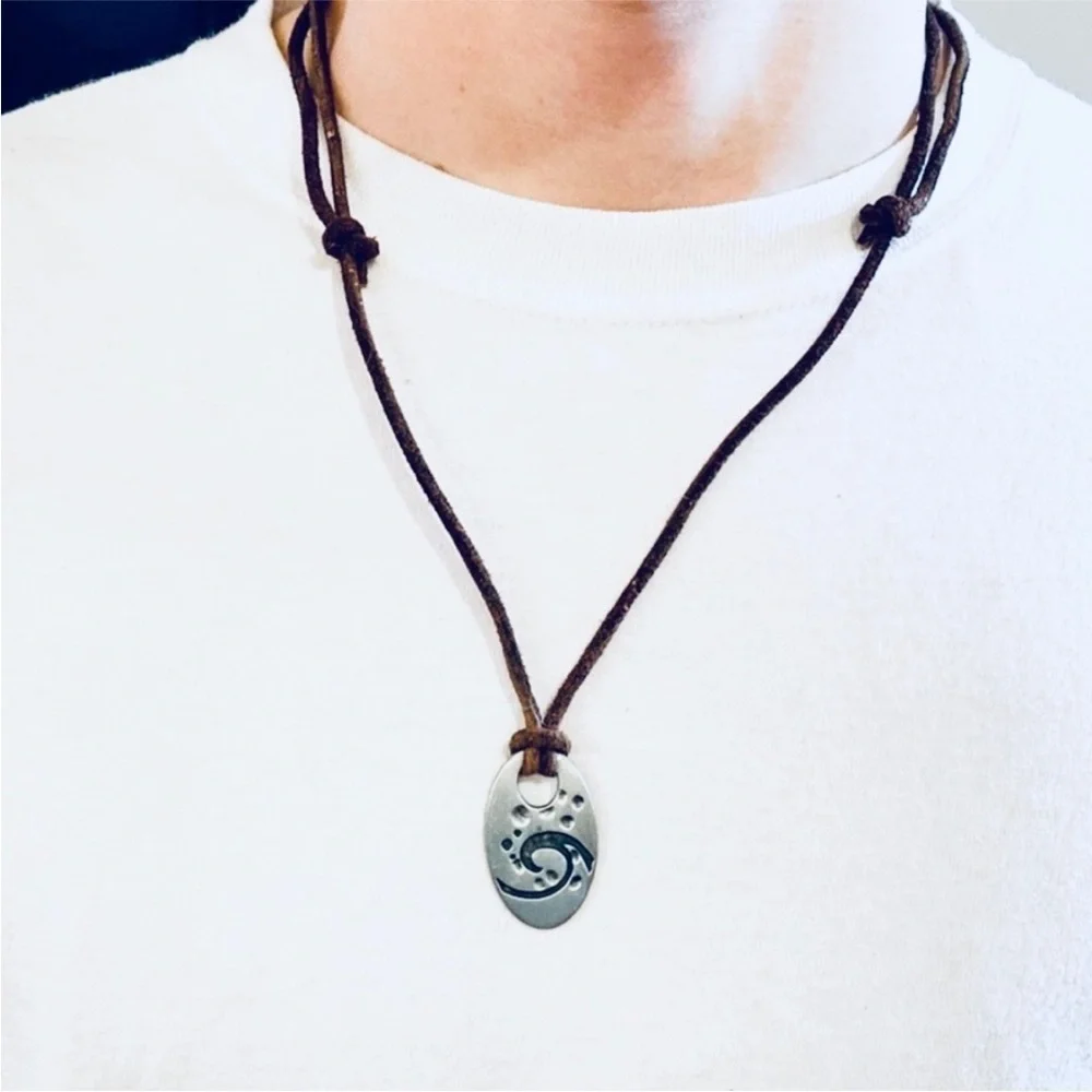 Ocean Wave Pendant Adjustable Length Leather Necklace Brand New